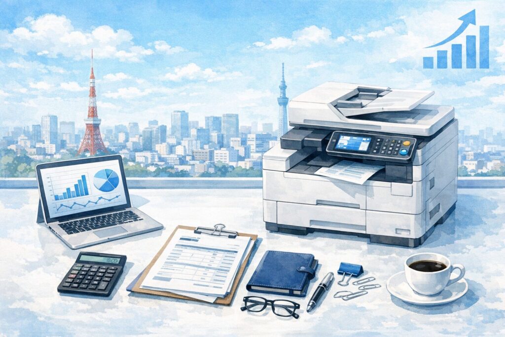 法人向けコピー機（複合機）リース・レンタル・購入を3択比較する開業準備のイメージ